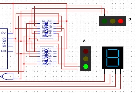 【E1301】交通燈控制器設(shè)計(jì)(Multisim仿真電路圖）